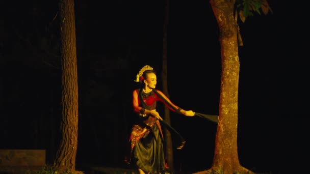 Una Donna Asiatica Sta Ballando Energicamente Tra Due Alberi Con — Video Stock