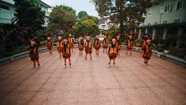 Ομάδα Ανθρώπων Παραδοσιακές Στολές Που Χορεύουν Εξωτερικούς Χώρους Κατά Διάρκεια — Αρχείο Βίντεο