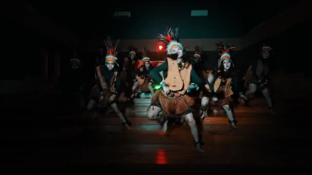 Traditional Dancers Costume Performing Dimly Lit Setting Showcasing Cultural Heritage — Stock Video