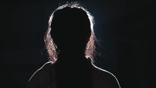 Silhouette Person Dark Background Rim Lighting Night — Stock Video