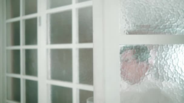 Frosted Glass Window Geometric Patterns Allowing Diffused Light Pass Creating — Stock Video