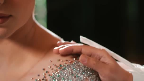 Elegant Bride Focus Her Face Showcasing Makeup Earrings Soft Dreamy — Stock Video