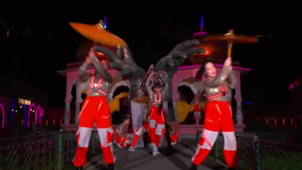 Tradiční Tanečníci Pulzujících Kostýmech Vystupující Noci Rozmazaným Pohybovým Efektem Předvádějící — Stock video