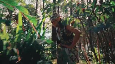 Geleneksel bir Cava kahramanı ya da prensi gibi giyinmiş bir adam bir kadına yoğun, yeşil bir ormanda yol gösterir. Sahne sinematiktir. Endonezya kültüründen bir macera, folklor ve romantizm öyküsünü çağrıştırır..