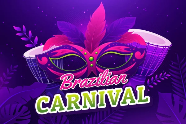 Rio Carnival party banner with drum and trumpet to carnival