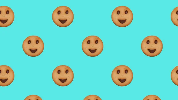 Chocolate chip cookies flying or falling over turquoise blue background.
