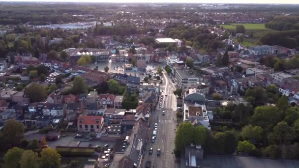 Αεροφωτογραφία Του Κεντρικού Δρόμου Edegem Μια Πόλη Κοντά Στην Πόλη — Αρχείο Βίντεο