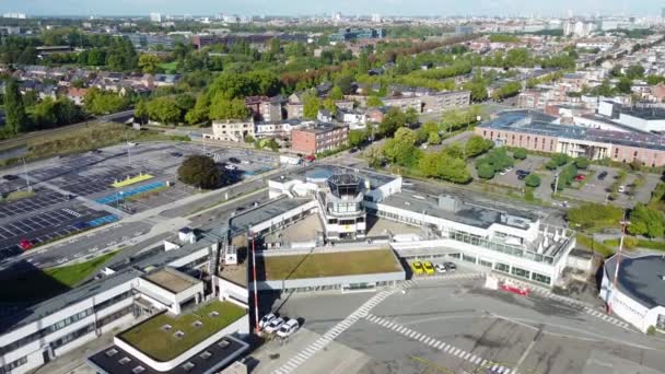 Drone Aerial View Deurne Antwerp Airport Buildings Atc Air Traffic — Wideo stockowe