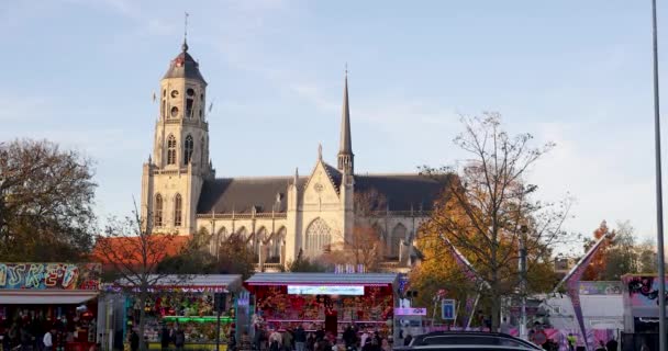 Lokale Kermis Lier Voor Sint Gummaruskerk Antwerpen — Stockvideo