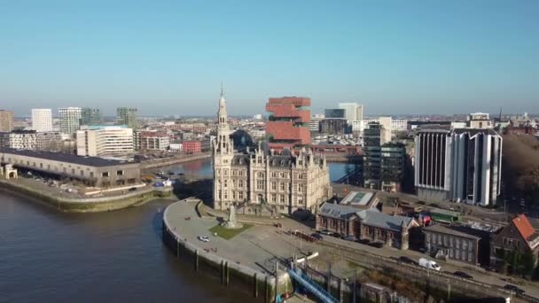 Drone Vista Aérea Sobre Loodsgebouw Edifício Piloto Antuérpia Cidade Belga — Vídeo de Stock