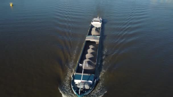 Barge Chargée Sable Sur Escaut Anvers Vue Haut Par Drone — Video