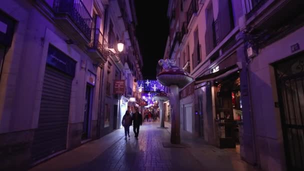 Прогулянка Знаменитій Грибній Вулиці Аліканте Під Час Різдвяного Вечора — стокове відео