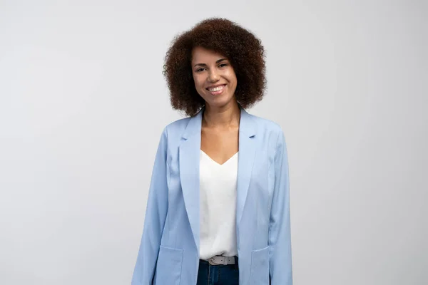 Waist Portrait African American Young Business Woman Successful Sales Manager — Fotografia de Stock