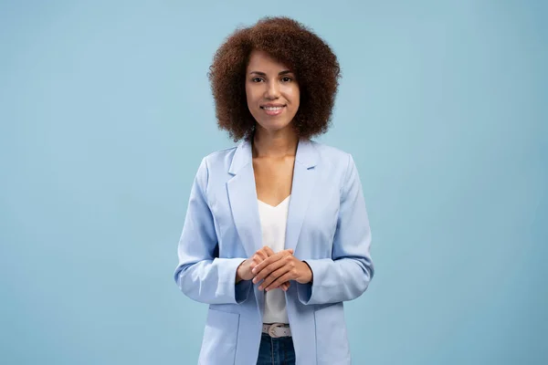 Waist Portrait Confident African American Pretty Woman Successful Sales Manager — Fotografia de Stock