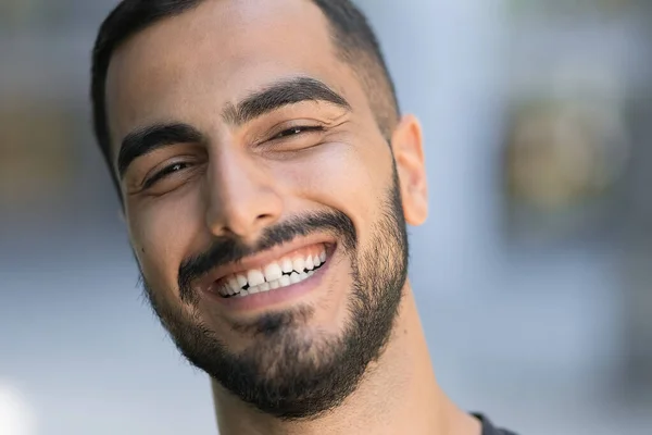 Portrait Happy Iranian Confident Man Laughing Looking Camera Street People — Stock Photo, Image