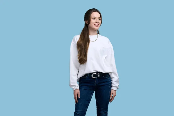 Midja Upp Porträtt Vit Ung Kvinna Talet Student Chef Entreprenör — Stockfoto
