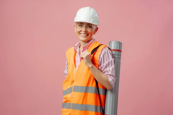 Portret Van Een Zelfverzekerde Glimlachende Oudere Vrouw Architect Ingenieur Met — Stockfoto