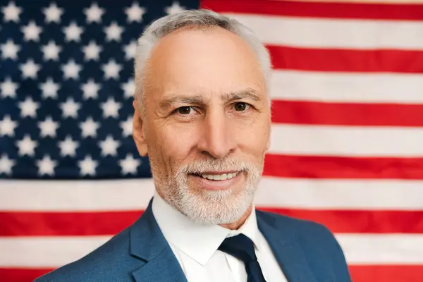 Portrait American Handsome Senior Man Confident Politician Looking Camera American — Stock Photo, Image
