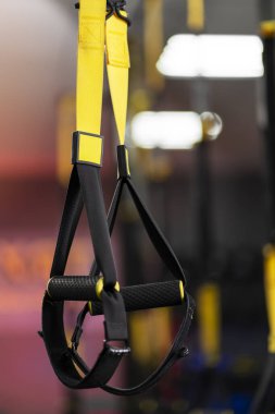 TRX, eğitim döngüsü ekipmanlarını bağlar. Döngü fonksiyonel eğitim ekipmanları. Spor aksesuarları. Spor ve beden eğitimi öğeleri