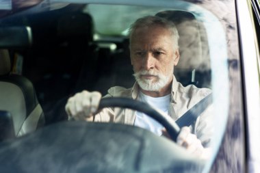 Odaklanmış son sınıf öğrencisi güvenli bir yolculukta direksiyona tutunarak ilerideki yolculuğun tadını çıkarıyor.