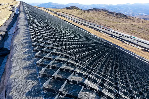 stock image Installation process of geosynthetics in industry and mining