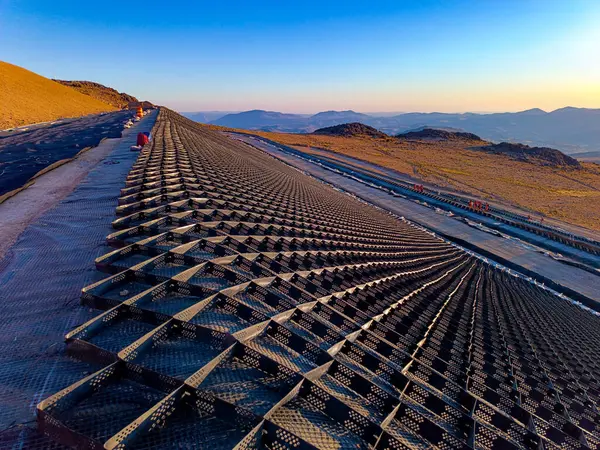 stock image Installation process of geosynthetics in industry and mining