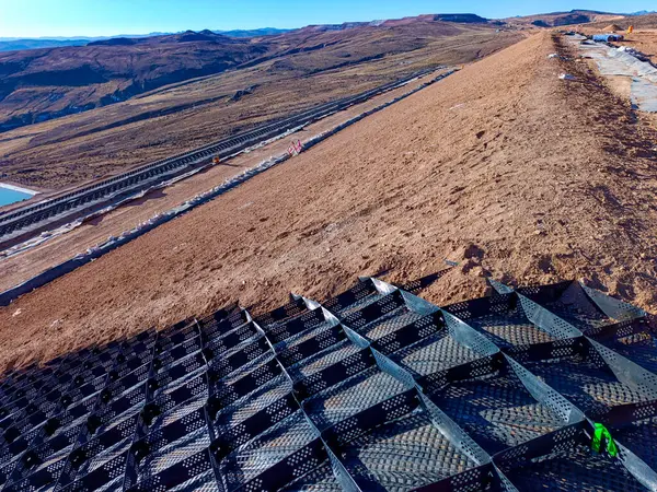 stock image Installation process of geosynthetics in industry and mining