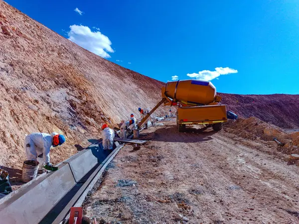 stock image Construction machinery and concrete works in mining