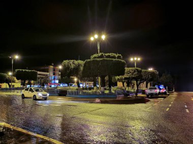Ağaçlarla kaplı meydan Yağmurdan sonra açık gökyüzü.
