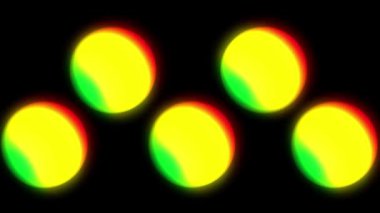 Balmumu baloncukları meta üzerinde güzel gökkuşağı renkleri olan soyut 3D arkaplan. Küreler havada içsel bir parıltıyla uçar, 3D top renkli neon ışıkla aydınlatılarak görünür..