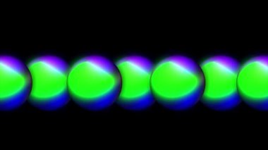 Balmumu baloncukları meta üzerinde güzel gökkuşağı renkleri olan soyut 3D arkaplan. Küreler havada içsel bir parıltıyla uçar, 3D top renkli neon ışıkla aydınlatılarak görünür..