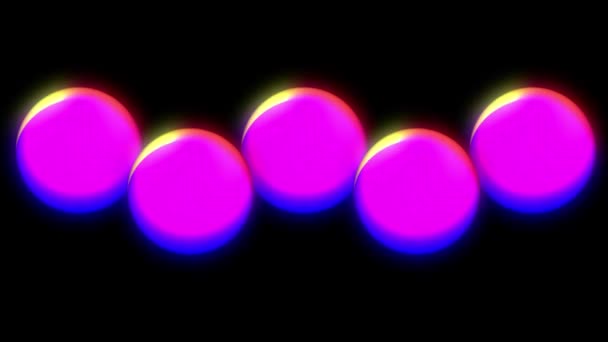Metaball에 무지개 그라디언트와 구체는 다채로운 빛으로 점화해서 공기에서 나타납니다 비행합니다 — 비디오