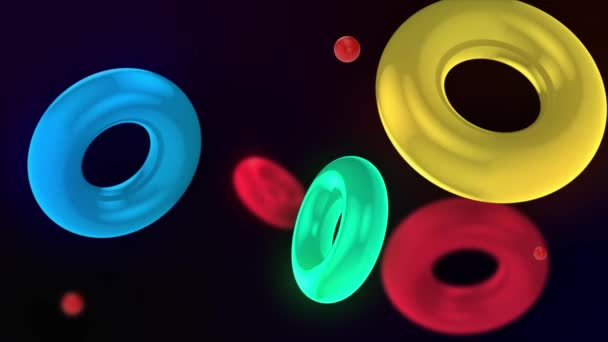 Fundo Abstrato Com Anéis Coloridos Iluminados Flutuando Lentamente Anéis Flutuam — Vídeo de Stock