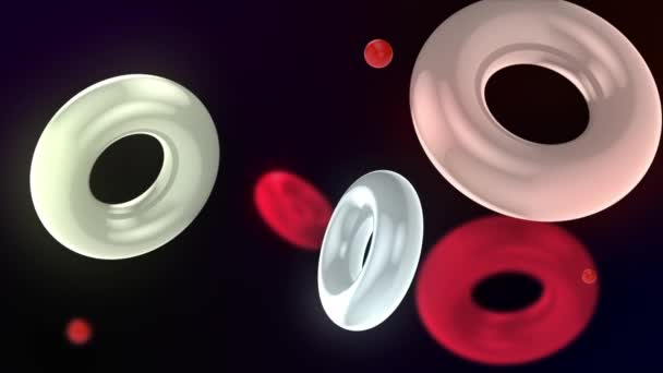 带有彩色光环的三维背景缓慢地漂浮 圆环飘浮 碰撞平稳 浮动式环路动画 4K中迷人的视觉效果 — 图库视频影像