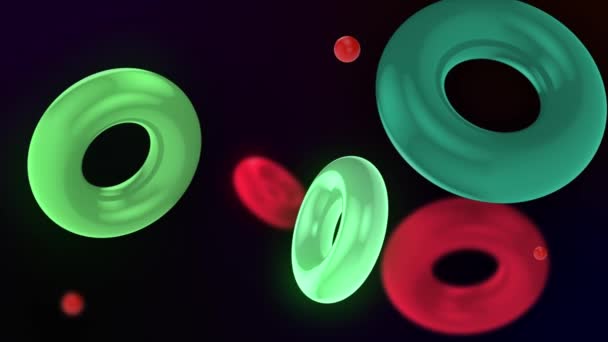 Fundo Abstrato Com Anéis Coloridos Iluminados Flutuando Lentamente Anéis Flutuam — Vídeo de Stock