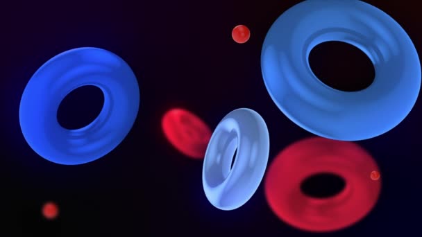 Абстрактный Фон Цветными Подсвеченными Кольцами Плывущими Медленно Кольца Плавают Сталкиваются — стоковое видео