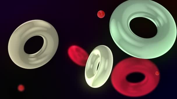 Streszczenie Tła Kolorowymi Podświetlanymi Pierścieniami Pływającymi Powoli Pierścienie Unoszą Się — Wideo stockowe