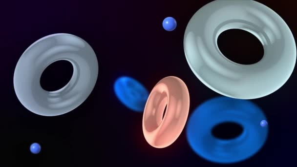 Abstraktní Pozadí Barevnými Osvětlenými Kroužky Plovoucími Pomalu Prsteny Hladce Vznášejí — Stock video