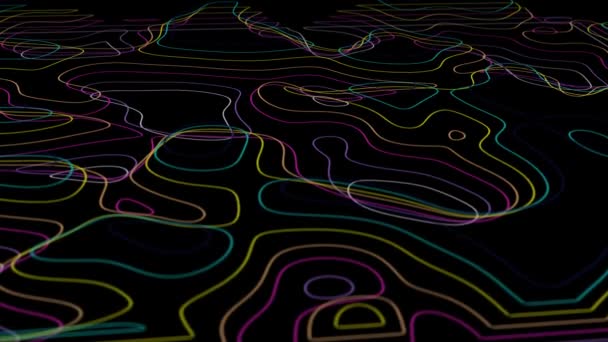 Streszczenie Animowanej Mapy Konturu Topograficznego Poruszające Się Fale Czarnym Tle — Wideo stockowe