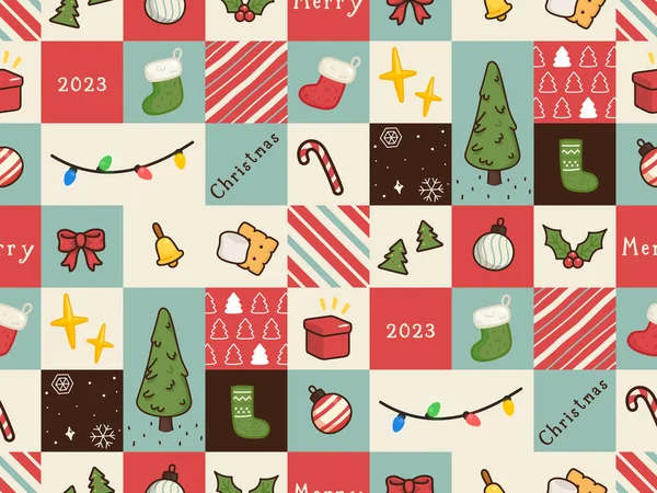 红色和绿色的圣诞无缝图案礼品包装背景墙纸 — 图库矢量图片