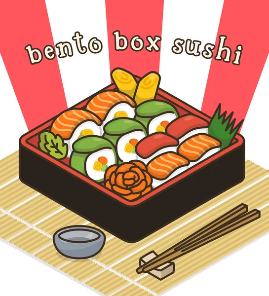 Bento Box Sushi Japońskie Jedzenie Izometryczne Wektor Ilustracja — Wektor stockowy