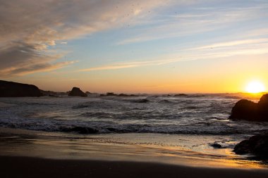 Scenic view of sea against sky at sunset, Mendocino, California, United States, USA - stock photo