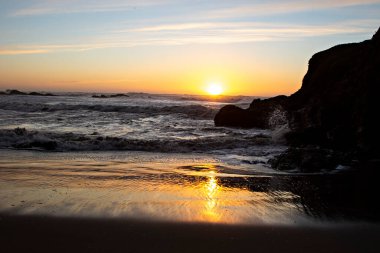 Scenic view of sea against sky at sunset, Mendocino, California, United States, USA - stock photo