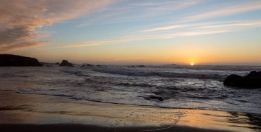 Scenic view of sea against sky at sunset, Fort Bragg, California, United States, USA - stock photo