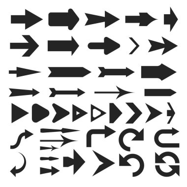 Ok İşaretleri, Yön İşaretleri Kümesi koleksiyonu, birçok değişken ok tipinin koleksiyonu. Üçgen geometrik desen. ok imleç simgesi çizimi.