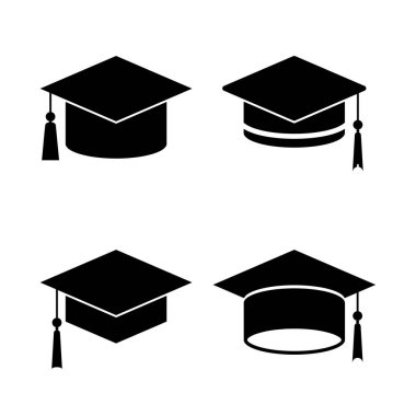 Öğrenci Mezuniyet Şapkası, Öğrenci Mezuniyeti Siyah Siluet Simgesi Koleksiyonu Bekar Mezuniyet Sembolleri