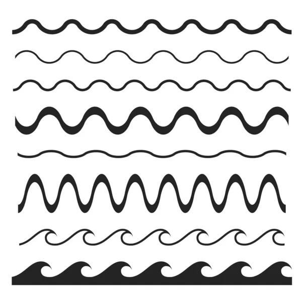 Collection Variantes Lignes Ondes Lignes Courbes Vectorielles Illustration Des Vagues — Image vectorielle