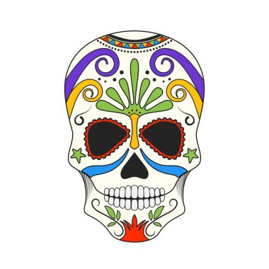 Renkli süslemeli şeker kafatası. Ölü Sembolü Günü. Meksika Kutlaması Renkli Şeker Kafatası Sembolü.