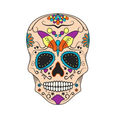 Renkli süslemeli şeker kafatası. Ölü Sembolü Günü. Meksika Kutlaması Renkli Şeker Kafatası Sembolü.