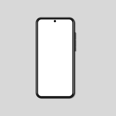 akıllı telefon. Yüksek kalite 3d vektör mobil mockup.Smartphone nesne çizimi beyaz arkaplanda izole edildi. Aygıt UI sunum şablonu için modelleme. Boş ekran görüntüleme telefon çerçevesi.